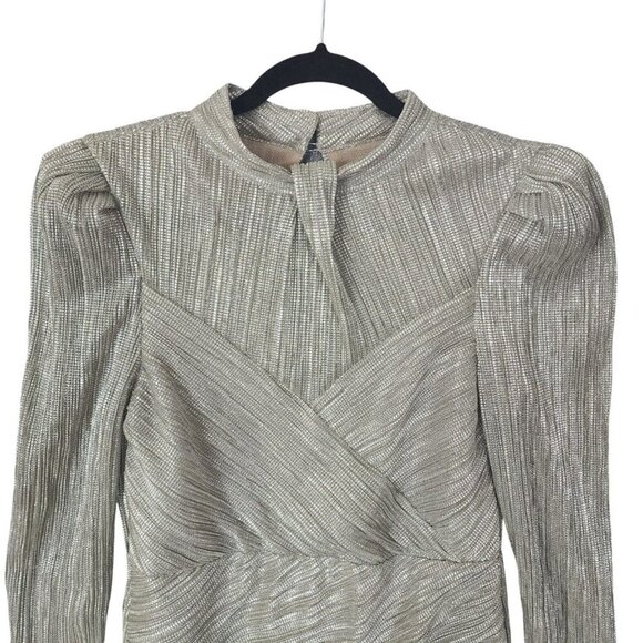 Saylor Saydee Mini Dress Beige Platinum Metallic Mock Neck Long Sleeve Sz Large - Picture 13 of 16